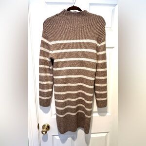 Worn Once H&M Camel Striped Rib Knit Dress Size XS Brown Beige Sweater Dress